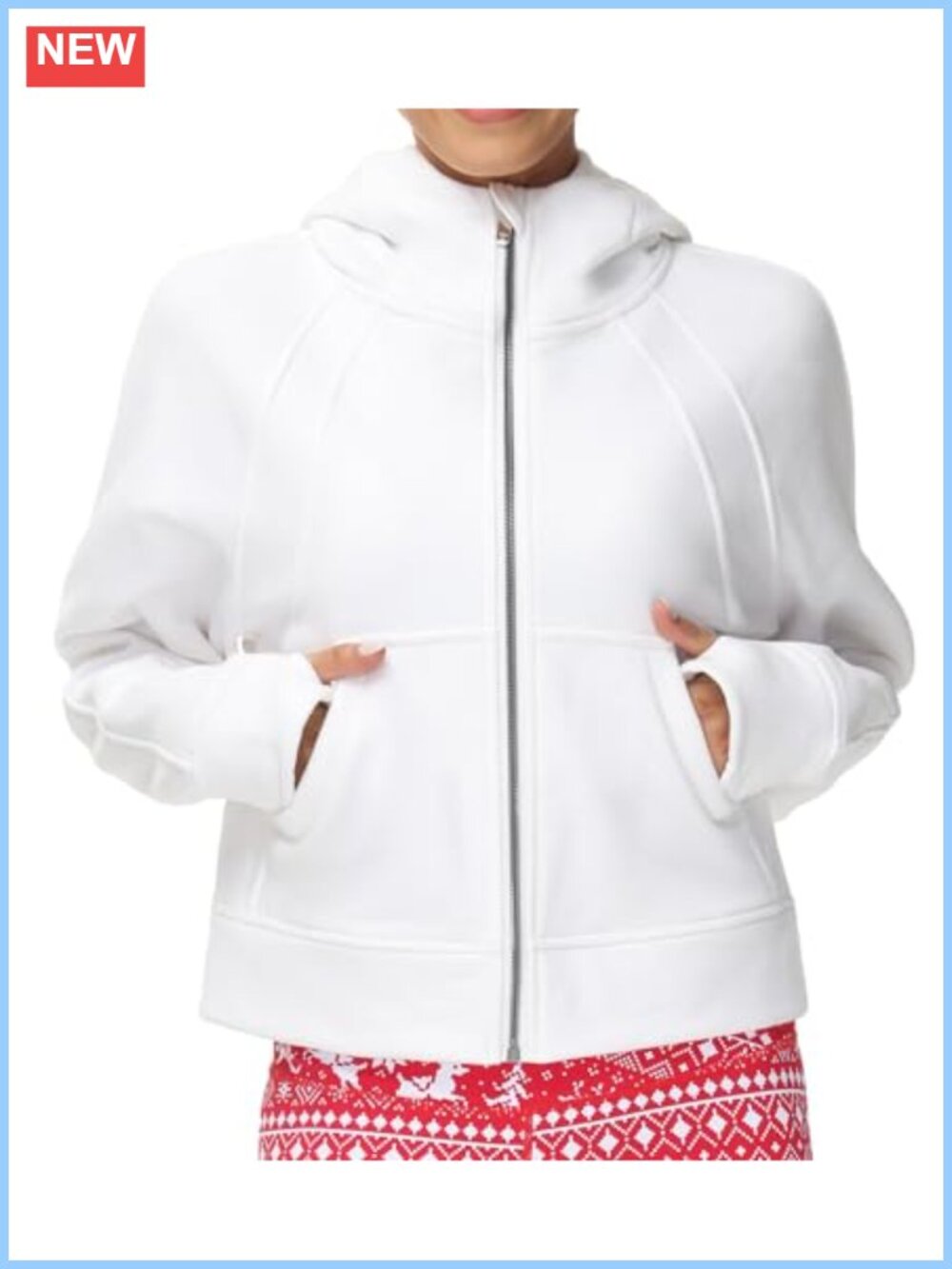 Women's Full-Zip Fleece Hoodie Crop Sweatshirt with Thumb Holes